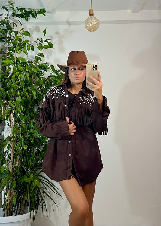Giacca marrone con strass