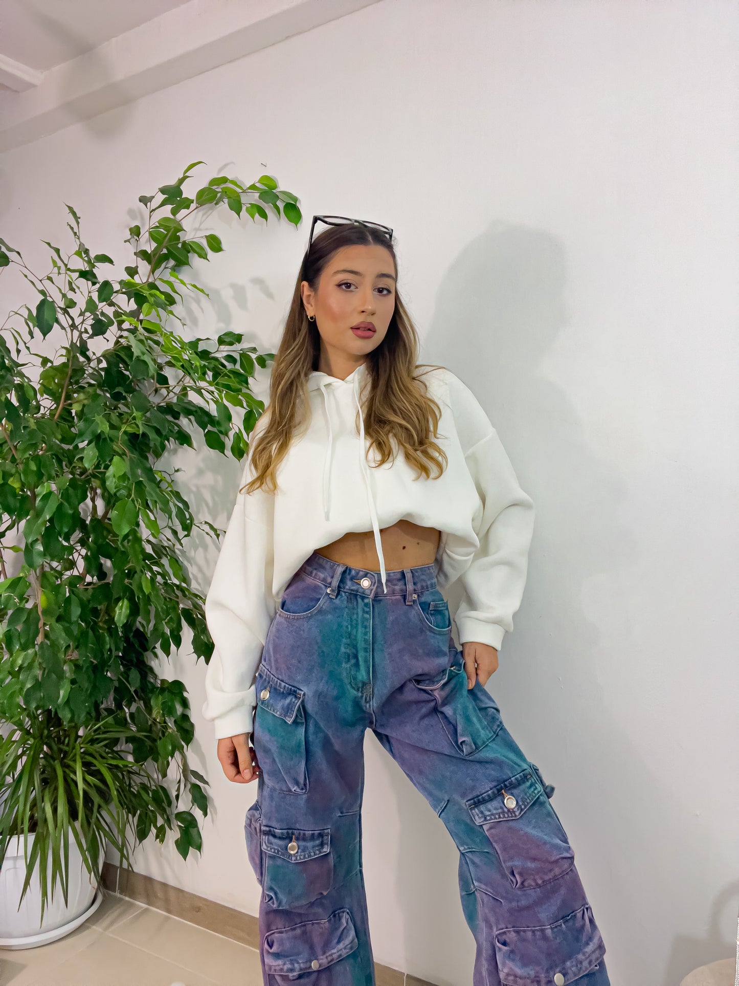 Jeans Cargo Slavati BLU