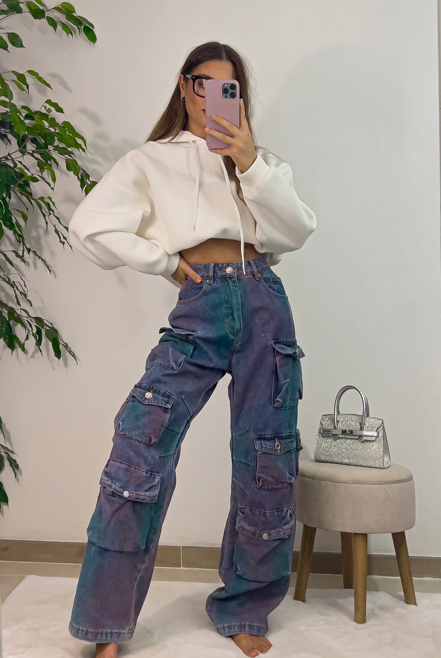Jeans Cargo Slavati BLU