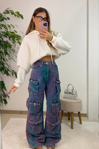 Jeans Cargo Slavati BLU