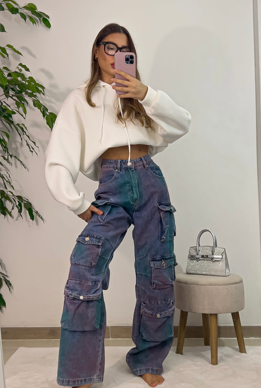 Jeans Cargo Slavati BLU