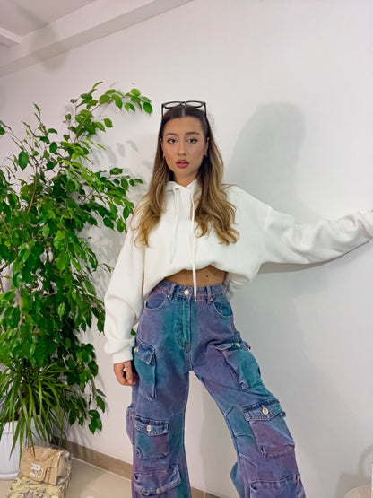Jeans Cargo Slavati BLU